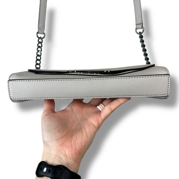 Calvin Klein NWT Dove Grey Finley Saffiano Flap Sleek Classy Crossbody Bag - Picture 6 of 12